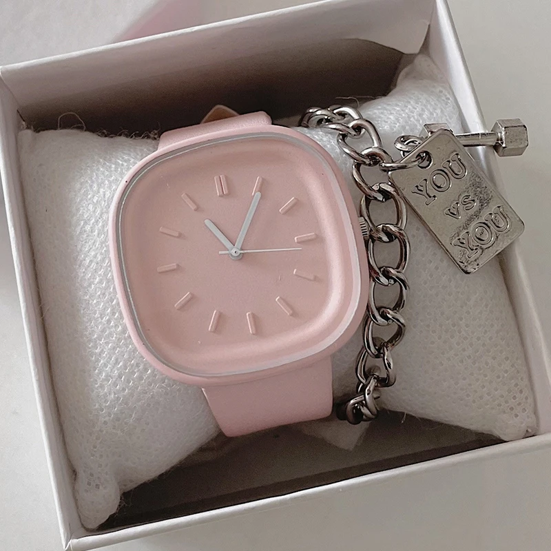 

Luxury Pink Watch Women Korean Brand Square Quartz Watches Trendy Ladies PU Leather Life Waterproof Simple Wristwatch Clock