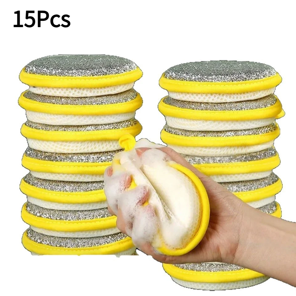 15Pcs Non-Stick Oil Sponge Cleaning Pad Multifunctional Kitchen Scrub Sponge Washing Dishes Pots Stain Remover Cleaning Scourer