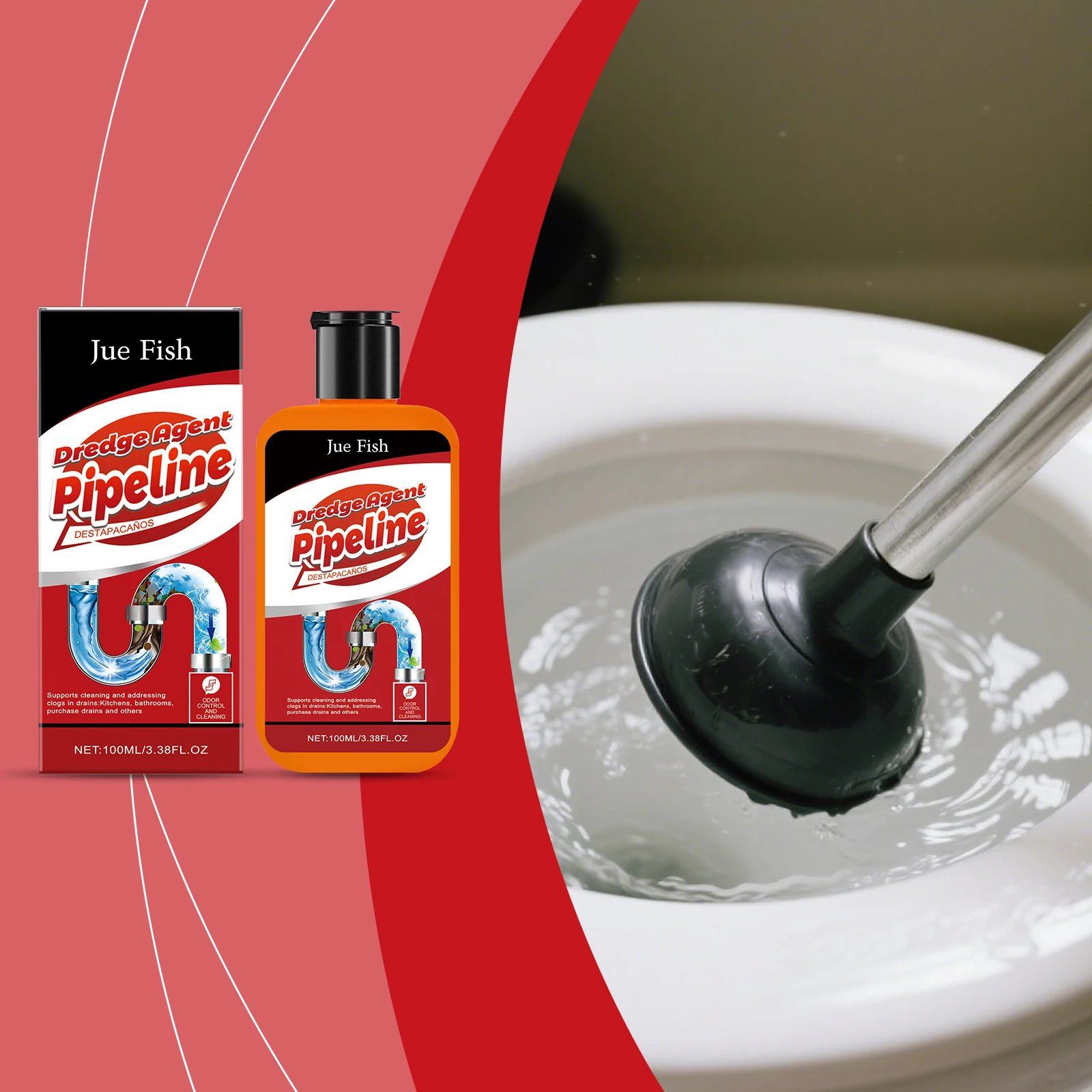 

Drain Unblocker Cleaner - Dissolves Organic Clogs Unclogs Pipes Cleans Kitchen Bathroom Toilet Drains Removes Limescale