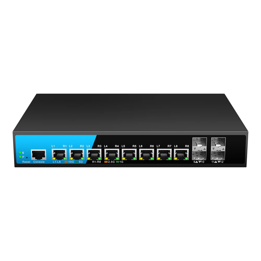 

Bullscom 12-портовый 10G управляемый слой 3 переключателя | 8 портов RJ45 + 4x SFP+ | Маршрутизация L3, VLAN, QoS | Ethernet-коммутатор 10 Гбит/с