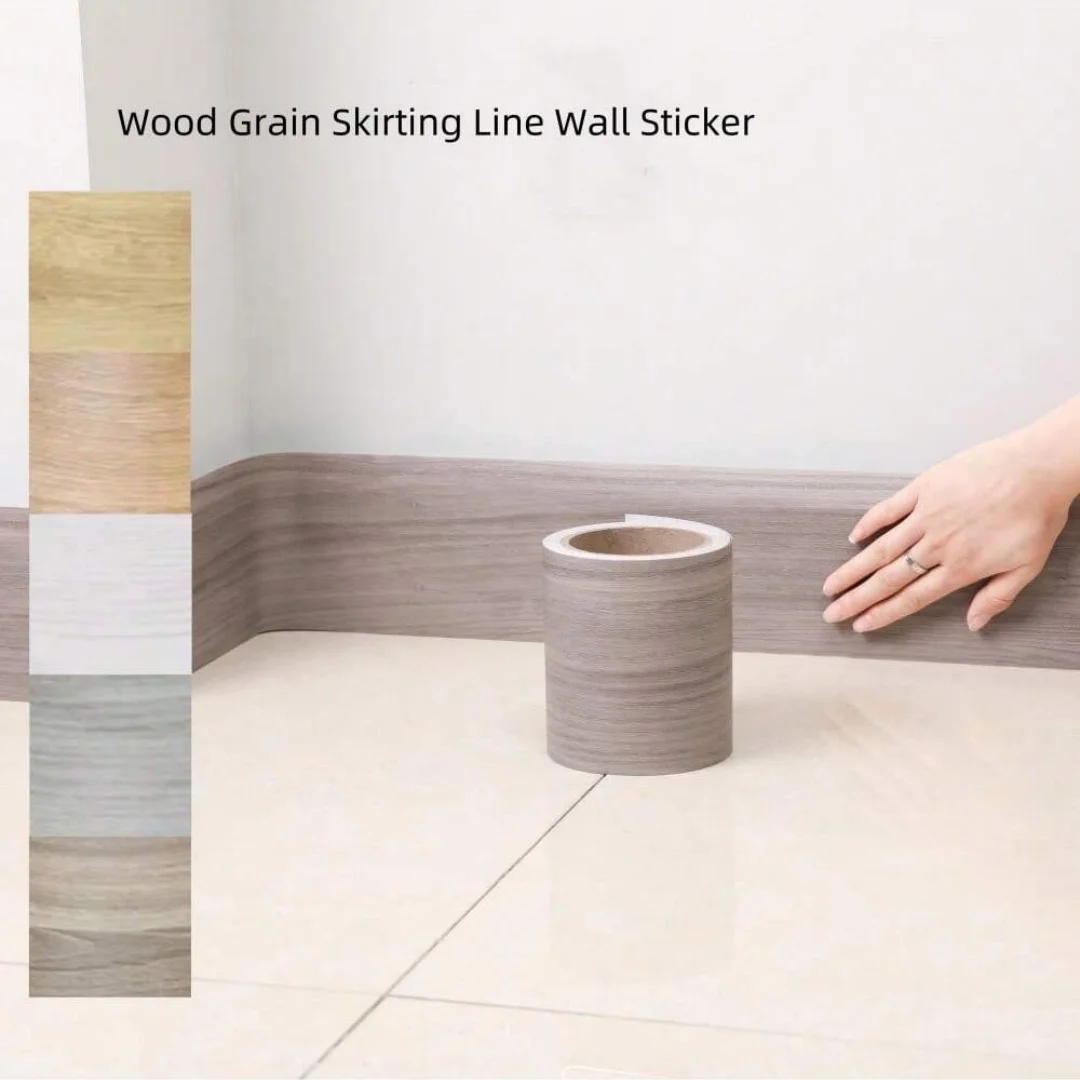1pc 5m/196.85inch Self-adhesive Wall Trim Line Skirting Border Baseboard Wallpaper Sticker For Living Room Home Decoration