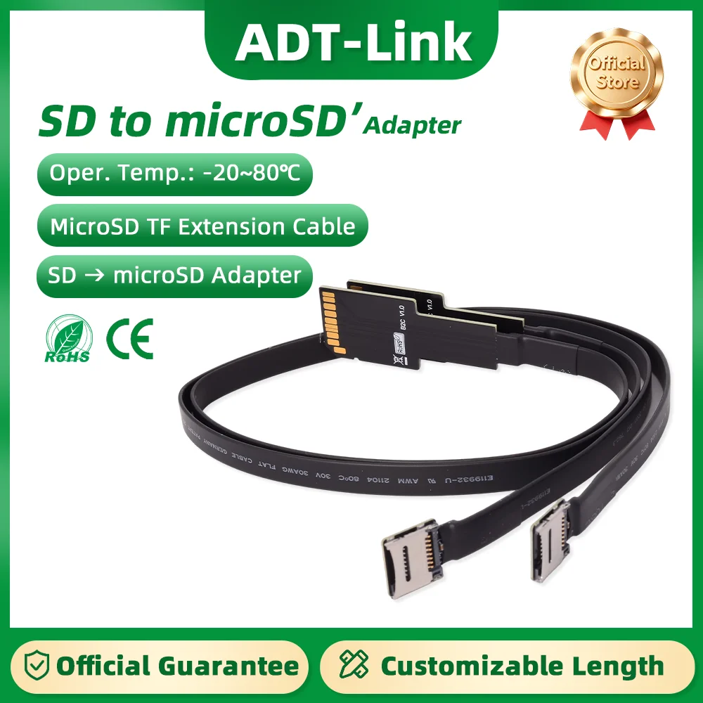 ADT-Link Micro SD TF Riser Adapter Supports SDHC SDMC UHS-I Full Speed Non FPC Card Reading Test Line for GPS ROCK Pi 4
