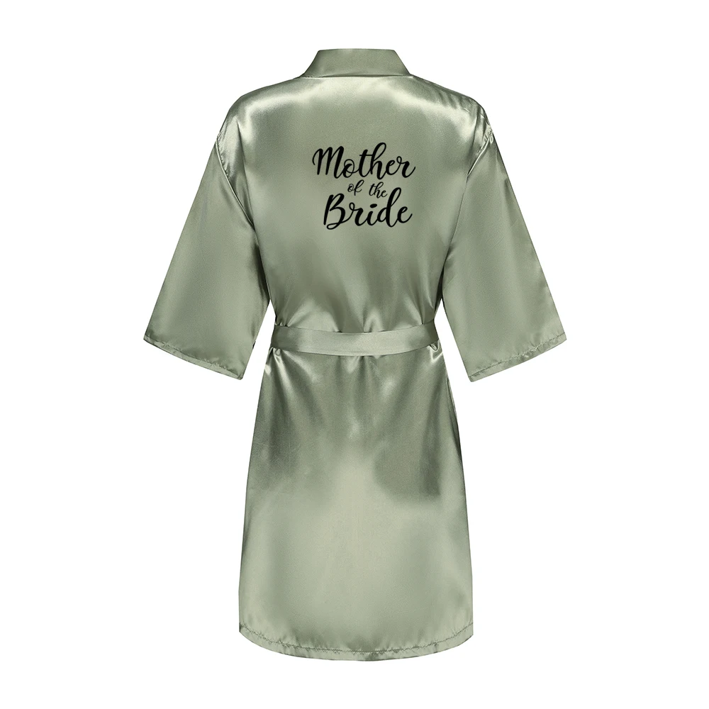 Wedding Party Bridesmaid Maid of Honor Robe With Black Writing Letter Women Lady Grass Green Satin Bathrobe Kimono