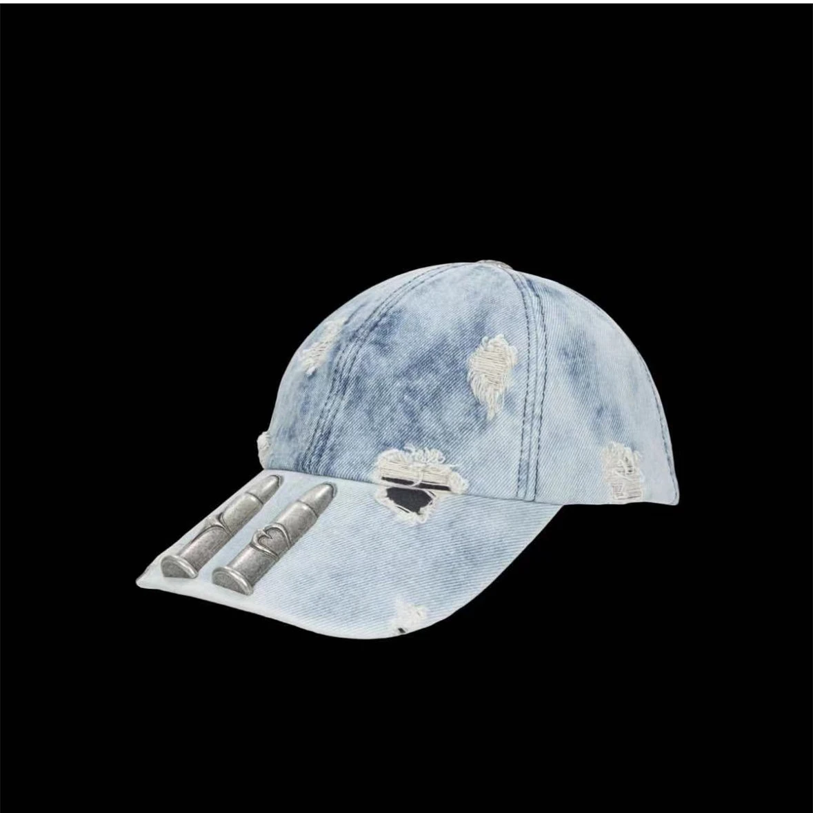 High Street Thug Club Dual Bullets Ripped Vintage Peaked Cap Fashionable Versatile Sunscreen Washed Baseball Cap