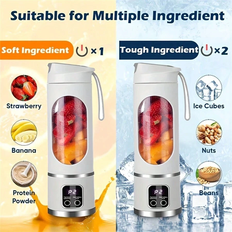 Compact Portable Cordless Juice Cup, LED Display, 3 Modes, 450ml Capacity, Suitable For Making Juice, Smoothie, Milkshake