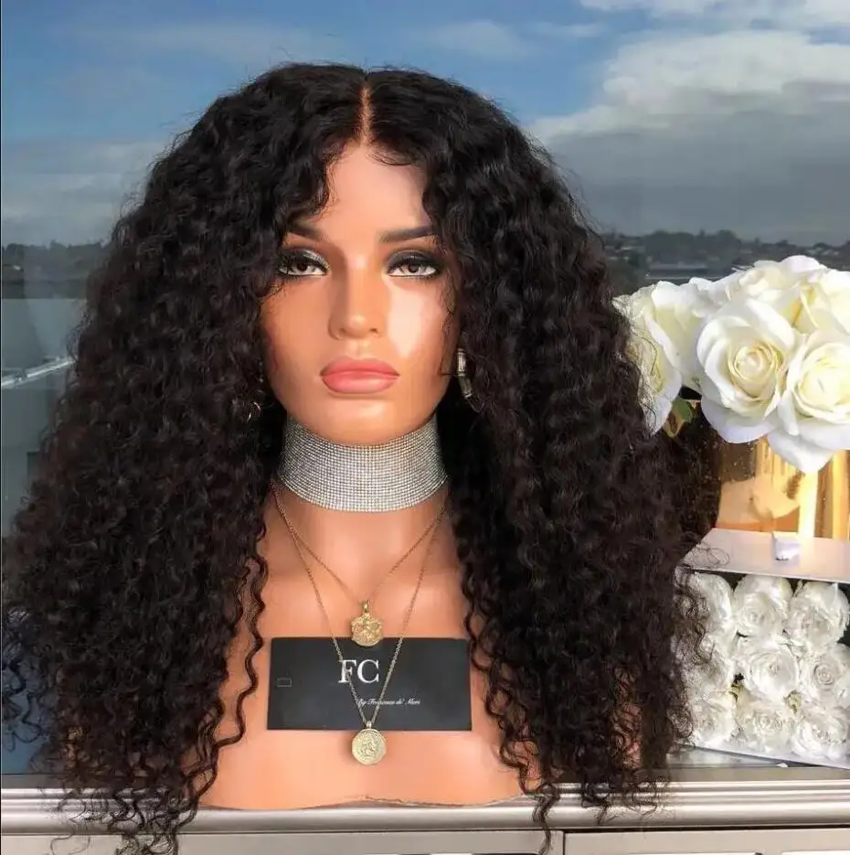 

Soft Long 26Inch 180Density Black Kinky Curly Lace Front Wig For Black Women BabyHair Heat Resistant Preplucked Daily Glueless