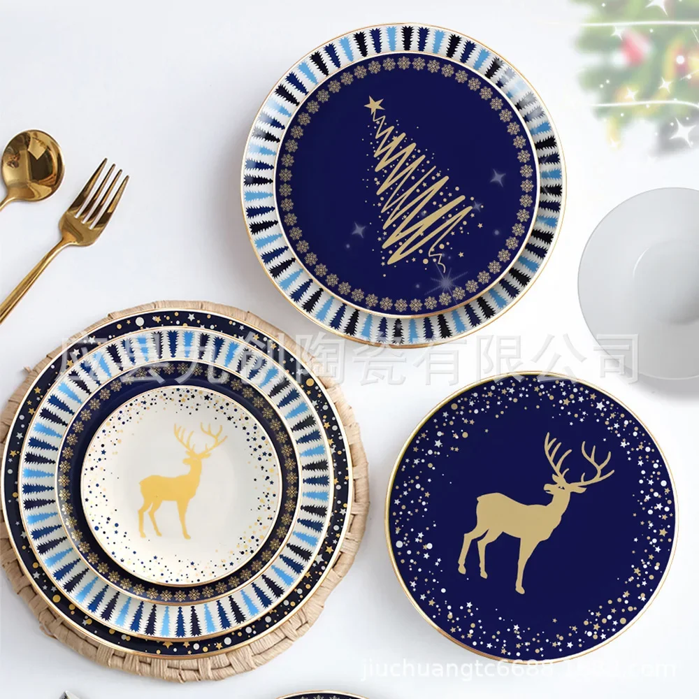 

Internet celebrities ins Christmas and New Year's bone china dinner , Nordic breakfast salad dessert Christmas Western plate