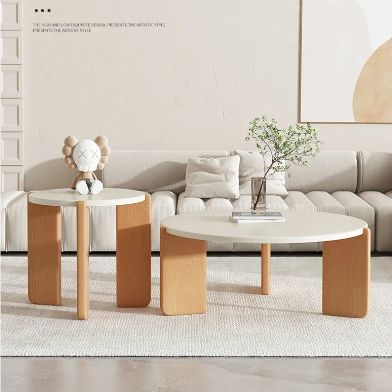 Solid Wood Round Coffee Table Living Room Furniture Cream Style Nordic Table Modern Minimalist Corner Mesas Sofa Side Tables ins