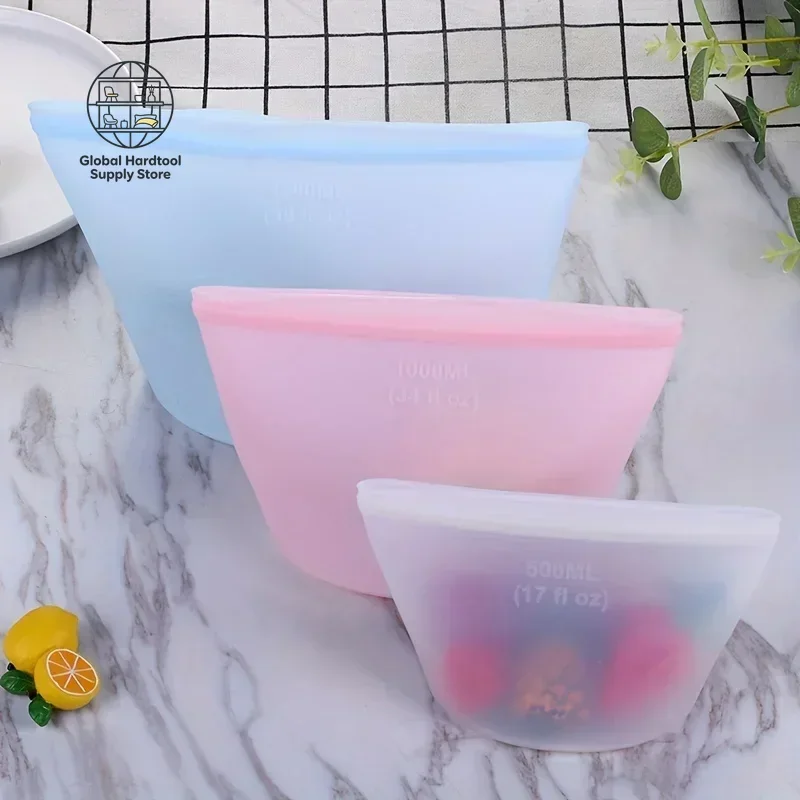 3PCS Silicone Food Storage Bag Reusable Stand Up Zip Bag Leakproof Containers Fresh Bag Food Storage   Fresh Wrap Ziplock