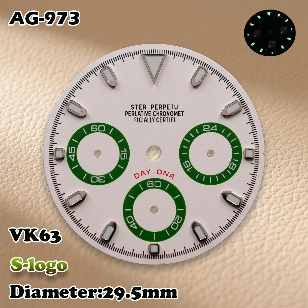 DTN Panda Dial VK63 Movement Watch for Men (29.5mm S Logo) with Green Luminosity - Watch Modification Accessories