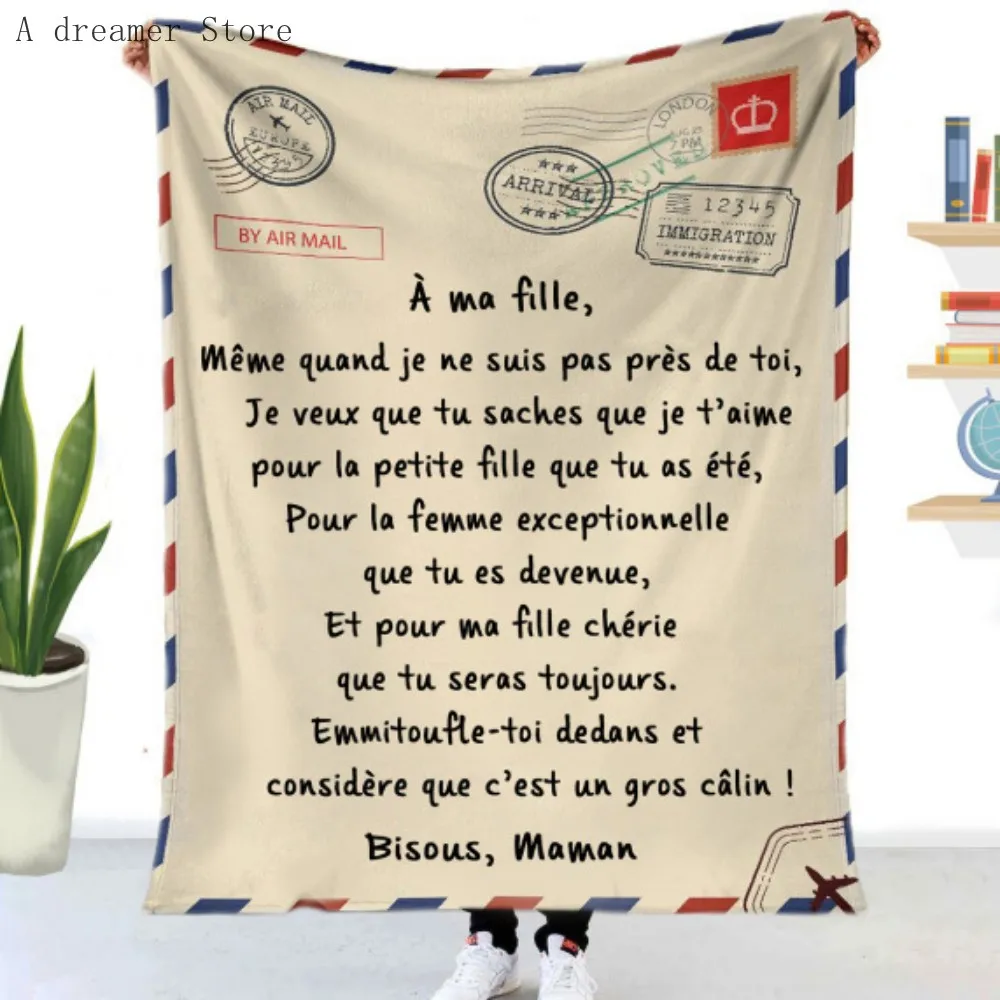 French Language To My Daughter Son Blanket  Soft Flannel Blanket Sofa Bed Cover Express Love Message Nap Blanket christmas Gift