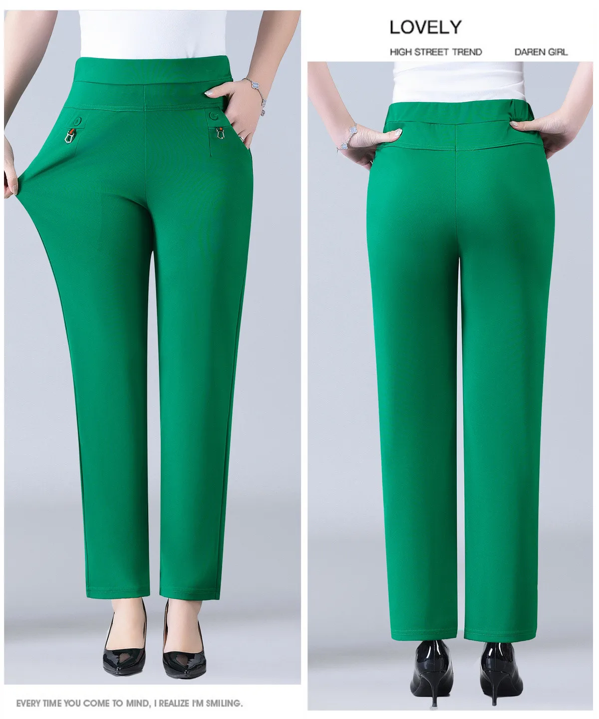 Candy Color Korean Stretch Pants Slim High Waist Straight Pants Women Trouser Patchwork Pocket Casual Thin Classic Pantalones