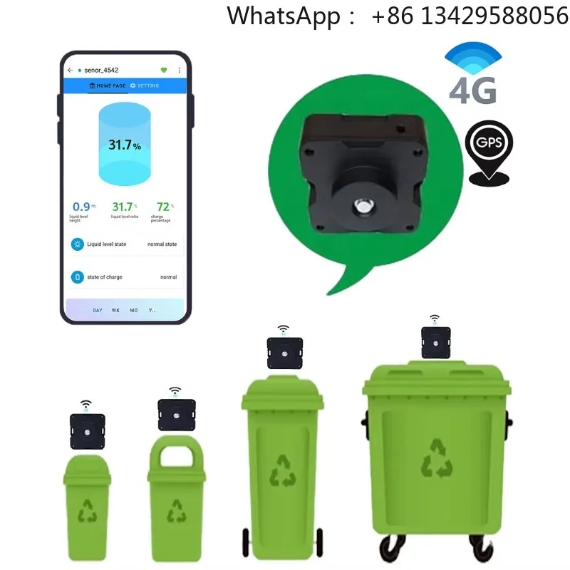 Wireless IP67 Ultrasonic Waste Bin Level Sensor 20cm‑3m Overflow Monitoring For Urban Garbage Classification Detect Transmitter