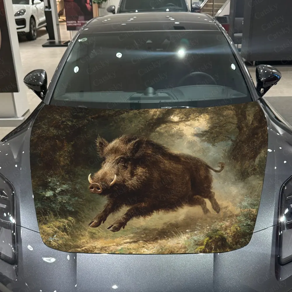 

Wild Boar Forest Scene Car Hood Wrap Color Vinyl Sticker Truck Graphic Bonnet Auto Accessories Decoration Protect Decal Gift