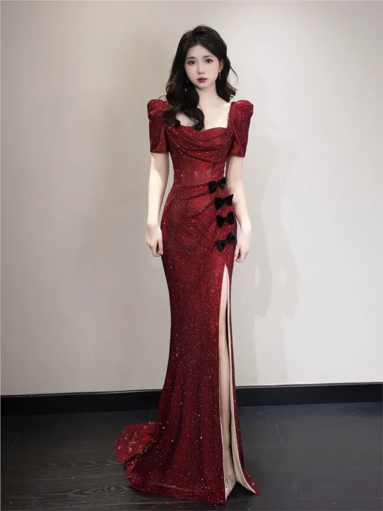 

Red new style banquet sequined fishtail host dress