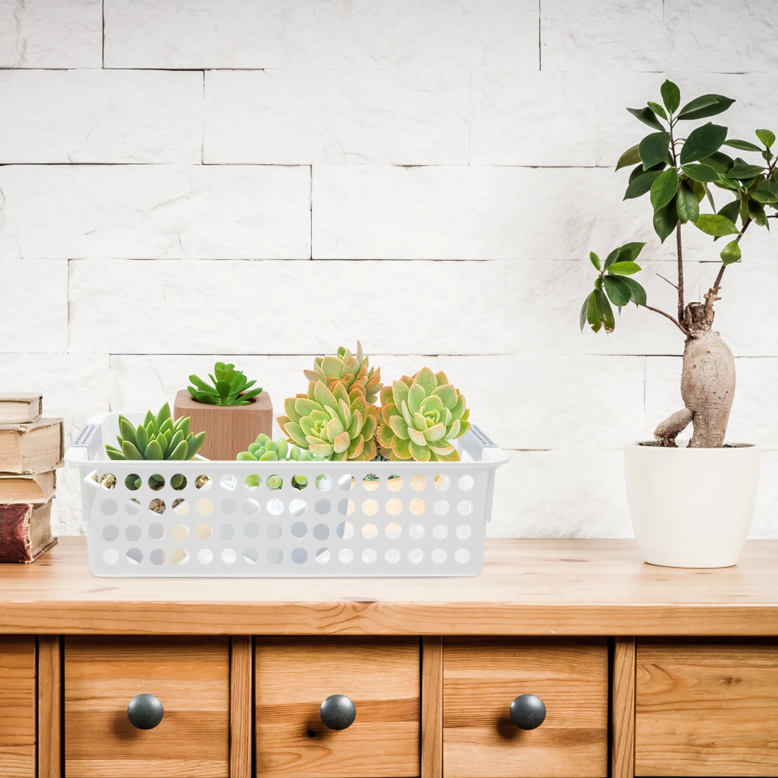 

5Pcs Long Rectangular Storage Baskets Plastic Multi- Office Supplies Ventilated Hollow Design Easy Clean