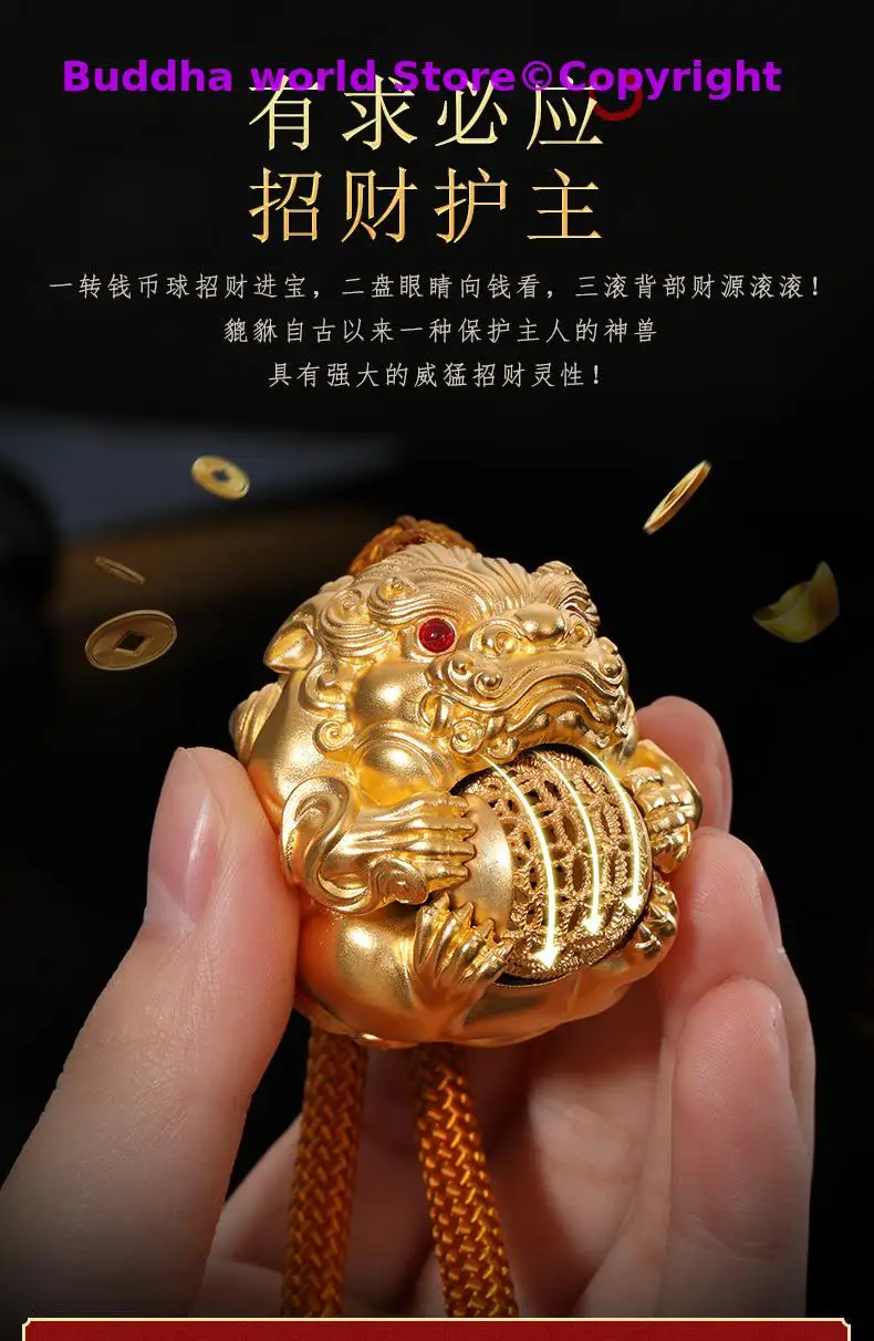 high grade gift GOOD LUCK mascot Success Regulating spirit BRASS dragon PI XIU hand piece Talisman bring Fortune money Good luck