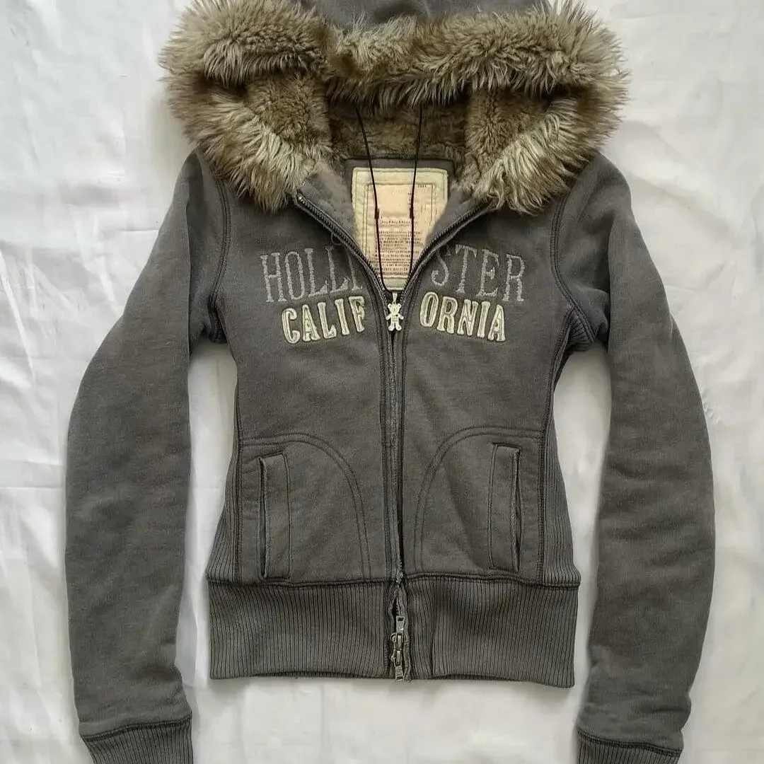 Vintage Stil Pamuk Kalınlaşma Kapüşonlular 2024 Yeni Harajuku Zip Up Tişörtü Kış için Büyük Boy Kürk Yaka Kapüşonlular Kadın