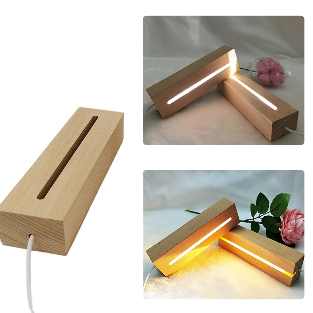 Drewniana podstawa do lampy LED prostokątna podstawa świetlna USB 3D LED DIY lampka nocna podstawa do lampy litera z żywicy szkło akrylowe sztuka z