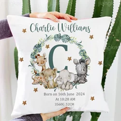 Personalized Safari Animal with Name Pillow Case Nursery Cushion Cover Bedroom Kids Wild Party Decor Pillowcase Baby Shower Gift