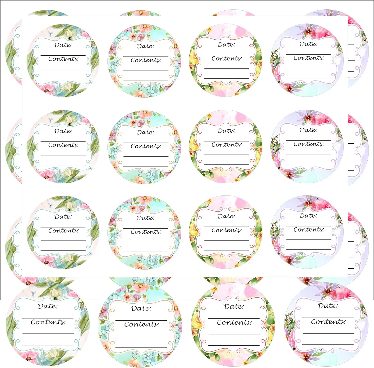 Floral Canning Labels 2inch Mason Jar Lid Labels Spice Jars Labels Food Storage Containers Stickers 300Pcs