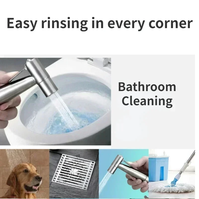 304 Hand Protable Toilet Bidet Sprayer Bathroom Bidet 1.5m Stretchable Hose Stainless Steel Sprayer Set Bathroom Accessories