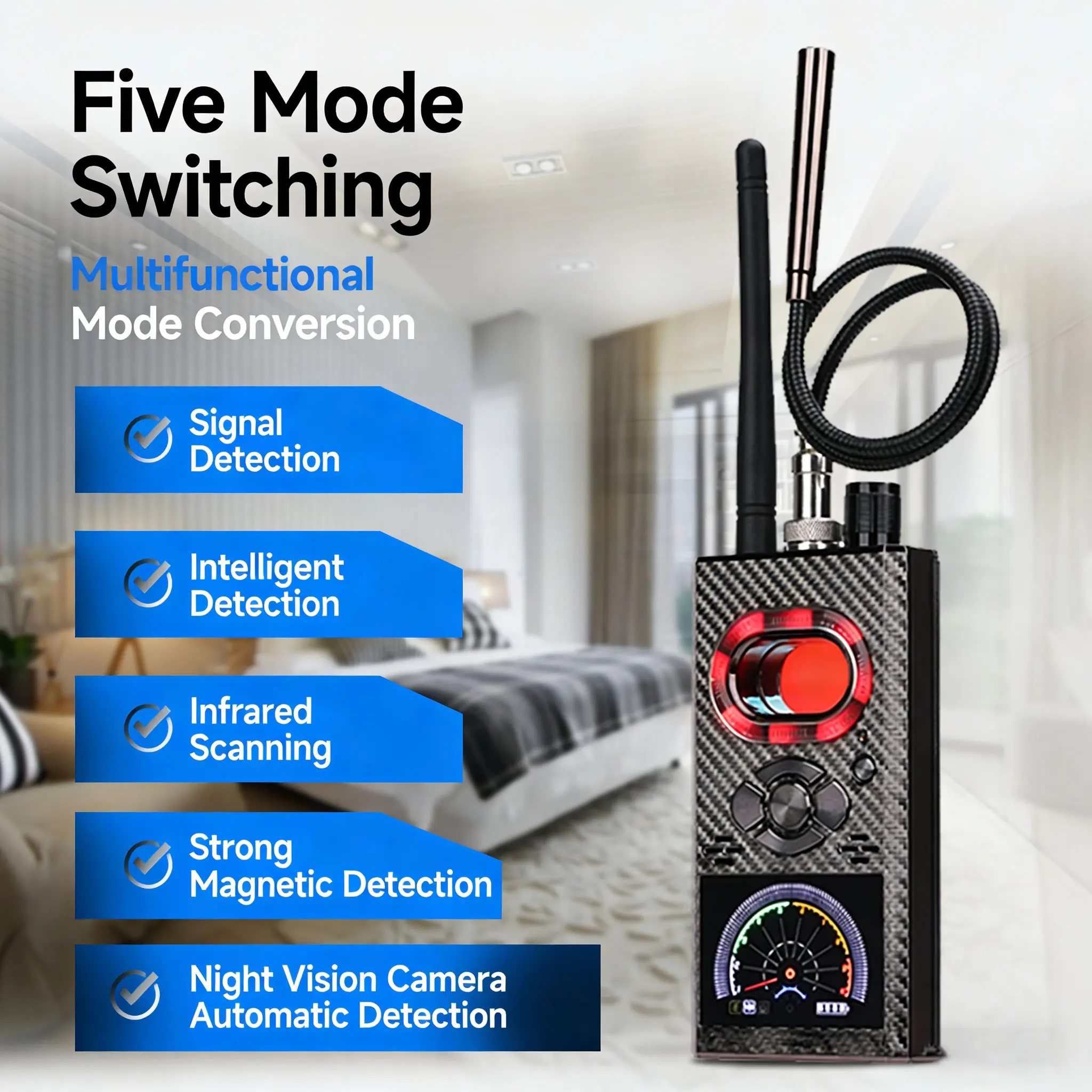 

Newest Anti Spy Detector Portable Pinhole Hidden Lens Detect Gadget for GPS Tracker Hidden Camera Finder Eavesdropping Device