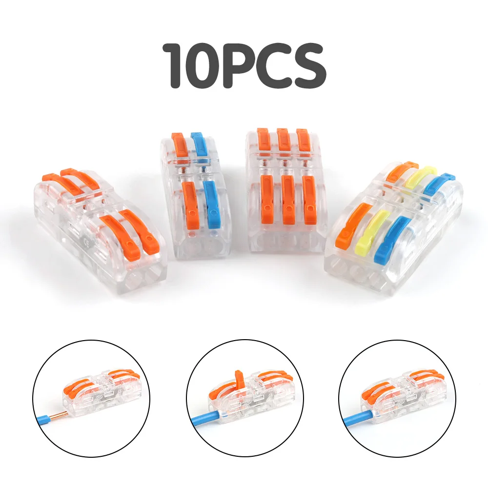 

10PCS Universal Compact Wire Connector Multi-functional Mini Push-in Home Terminals Fast Wiring Cable Connectors AWG28-12 600V