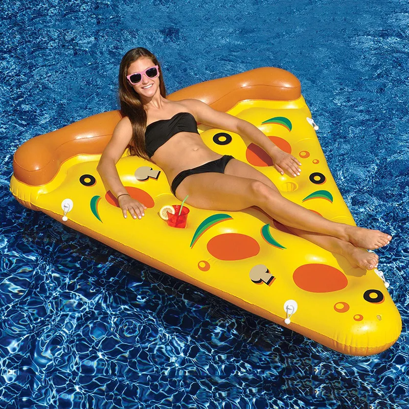 

Inflatable Pizza Float Bed Water Floating Raft for Adult and Kids Pool PVC Ride-on Toy Lounge Chair with Handles and Headrest