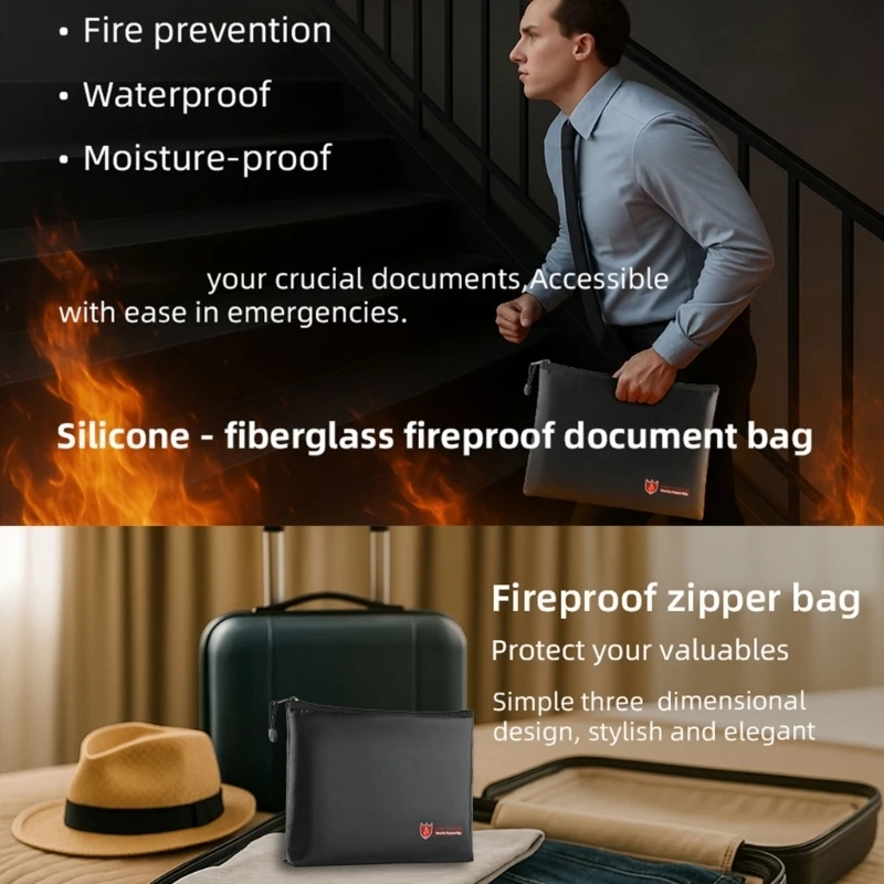 W89C Fireproof File Storage Bag Water Resistant Fabric for Paper Organization