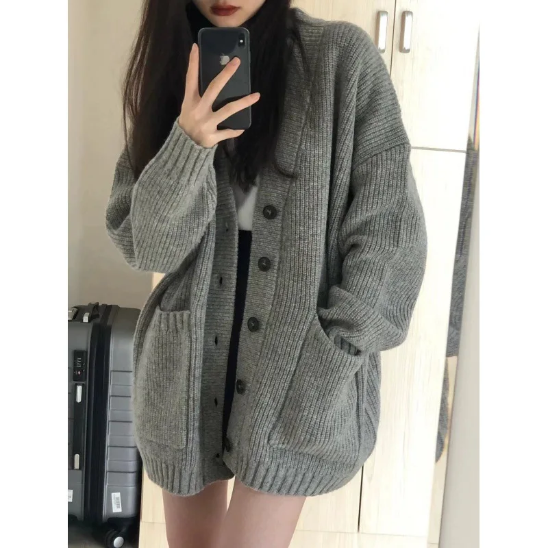 Lazy Style Knitted Sweater Sweater Jacket Cardigan Women's New Mid to Long Top Trend