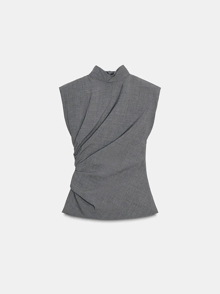 Top de Mujer Otoño 2025, Sin Mangas, Cuello Redondo, Pado, Entallado, con Hombreras, Nuevo, Versátil, E, Estilo Étn...