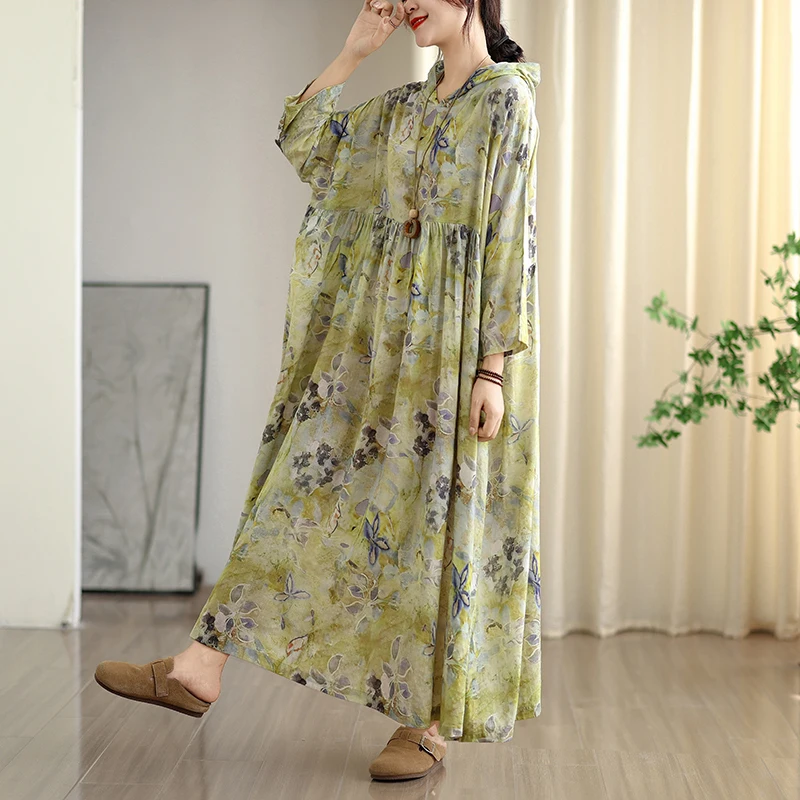 قداس واس الصينية 2025 الخريف المرأة طويلة فضفاضة فساتين مُزينة بطباعة الإناث أنيقة الترفيه الفاخرة ملابس طويلة موضة Vestidos