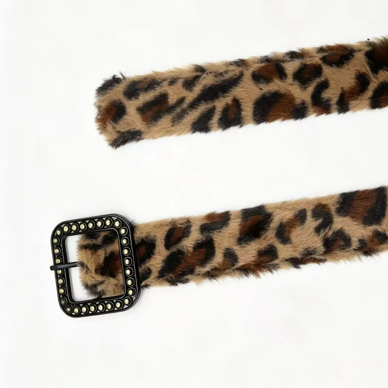 

Y2K Vintage Gothic Sexy Leopard Cowgirl Furry Fur Belt Punk Metal Buckle Belts HipHop Waistband Jeans Pants Decor Belt Men Women