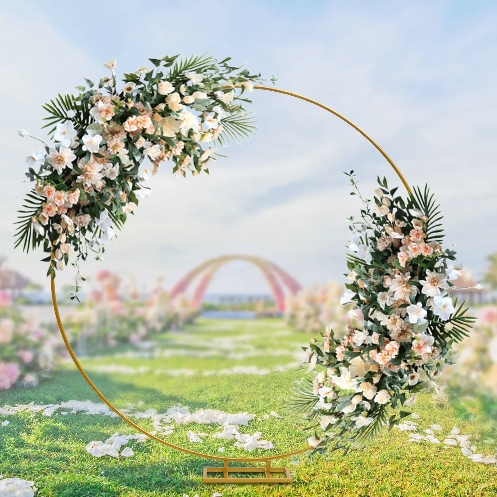 1.2/1.5/2.1M Balloon Round Arch Backdrop Flower Display Set Stand Hold Mental Frame Kit Birthday Wedding Party Decor