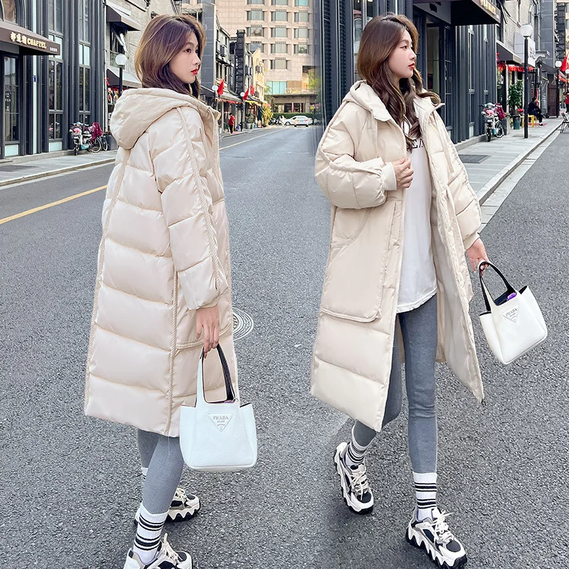 باركر شتاء دافئ مقنعين بلون المرأة سترة قطن 2025New معطف بأكمام طويلة موضة منتصف طول المرأة سترة قطن