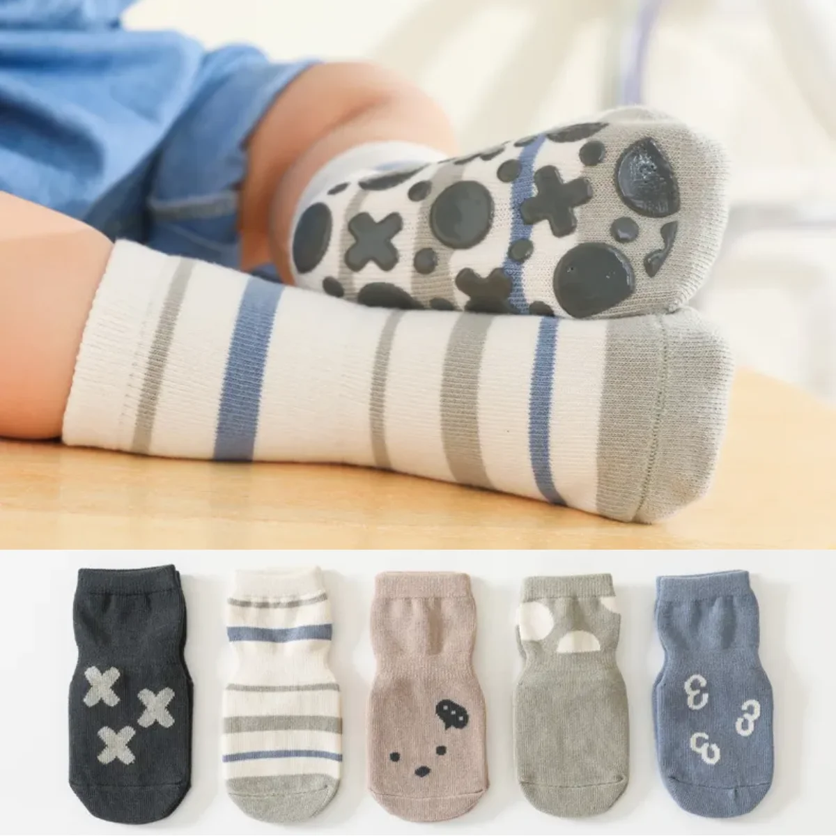 

1 Pair Baby Boys Girls Non-slip Socks Cartoon Pattern Kids Cotton Floor Socks Indoor Activities Learn To Walk Middle Tube Socks
