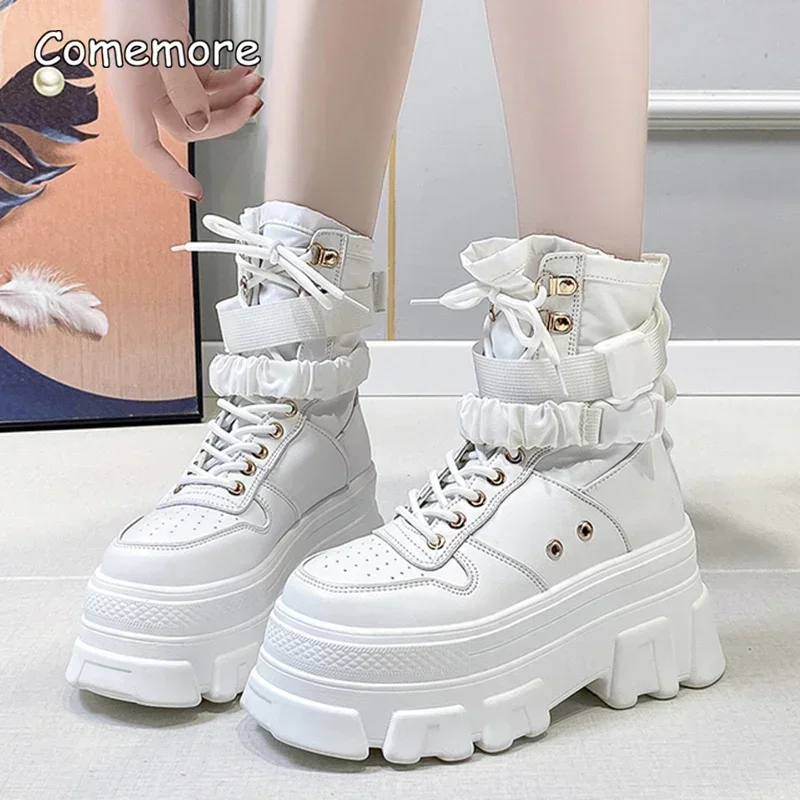 

Fashion Women Autumn Winter Gothic Shoes Woman Thick Bottom Lace Up Ankle Punk Chunky Platform Motorcycle Boots Botas Mujer