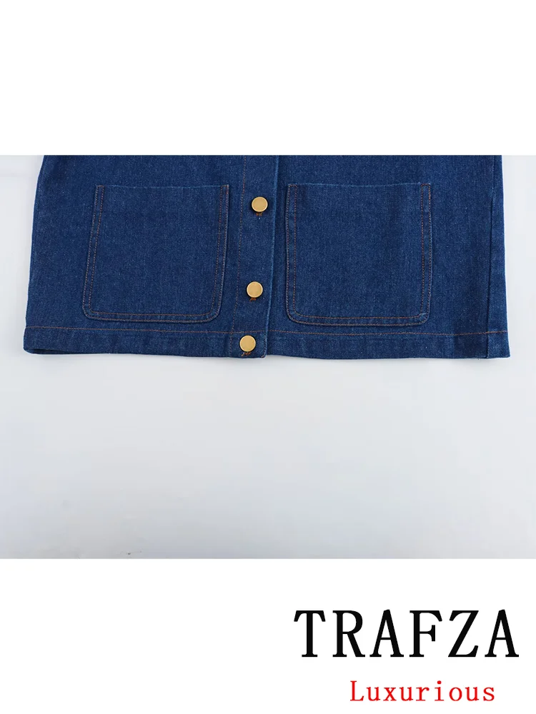 TRAFZA Vintage Casual Chic donna abito da Cowboy o-collo monopetto giacche larghe pantaloni lunghi moda 2024 abiti estivi in Denim