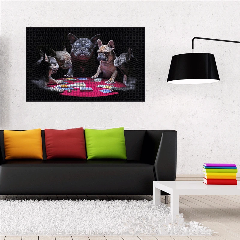 69*51Cm Papieren Puzzel 1000 Stuks Kaartspel Van Franse Bulldogs Dieren Schilderen Educatief Entertainment Volwassen Kinderen Speelgoed