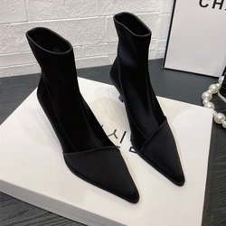 New Ankle Boots Women High Heels Pointed Elastic Boots Autumn Heels Women Stiletto Boots Workplace Women's Shoes Botines Mujer