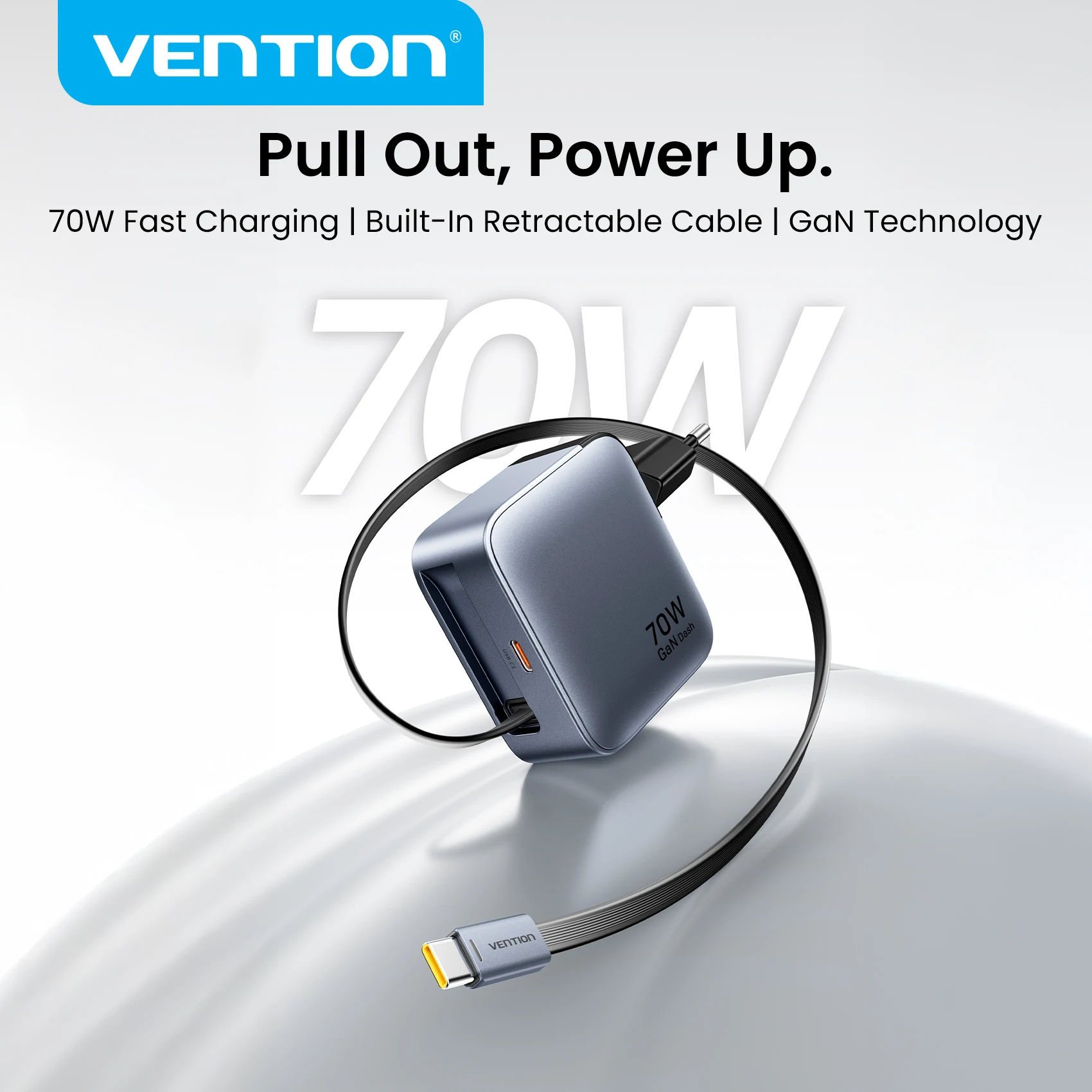 vention-70w-gan-usb-c充電器、iphone-17-16-pro、samsung、xiaomi、ノートパソコン、macbook、タブレット用の巻き取り式ケーブル付きpd急速充電器