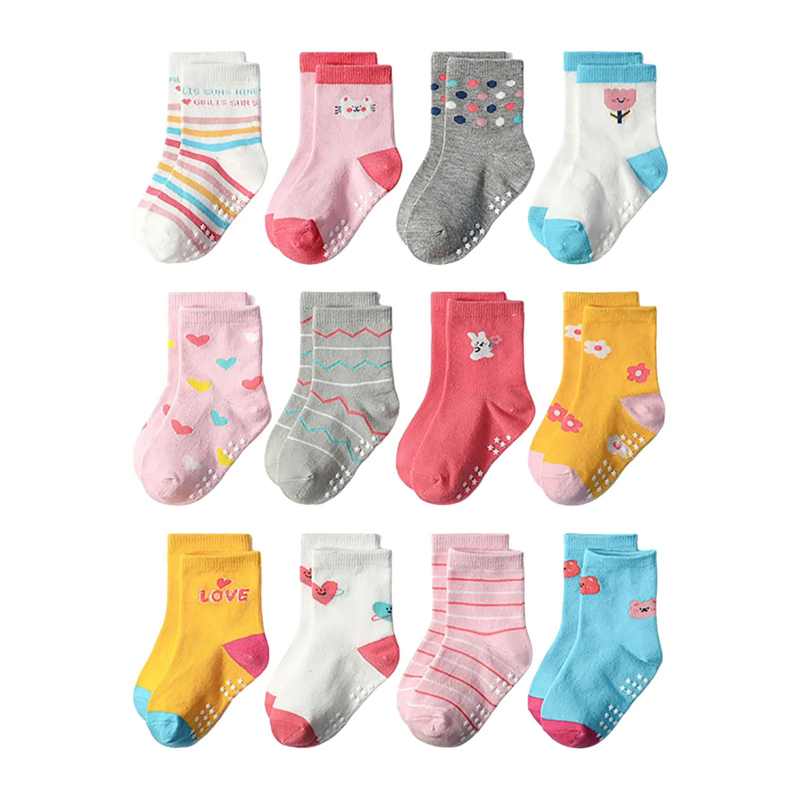 

Boys Low Socks 12PC Children's Socks Comfortable Soft Fashion Cute Cartoon Children's Floor Socks And Striped Knee Socks Kids