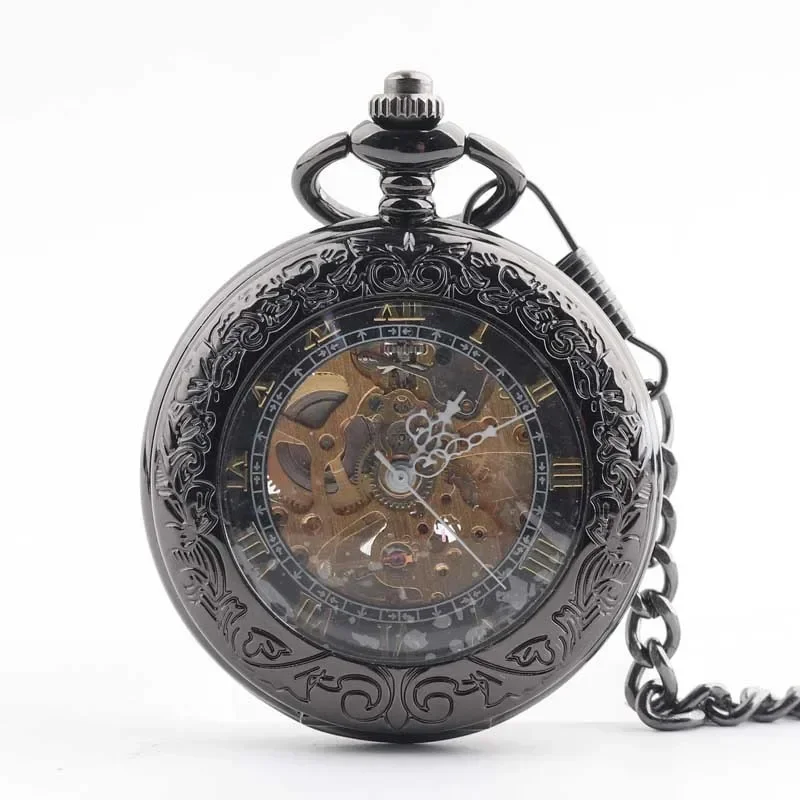 

Steampunk Roma Amber Dial Pocket Watches Automatic Watch For Men Women Fashion Pendant with Chain Gifts