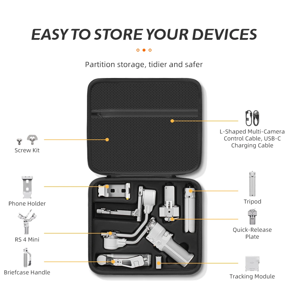 XFJI Storage Bag for DJI Ronin RS 4 Mini Combo Gimbal Stabilizer Accessories Portable Nylon Hard Shell Carrying Case Organizer view 2