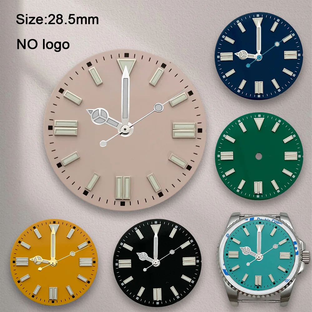 No Logo 28.5mm Blank Dial For NH35 Movement Custom Logo High-Quality Green Luminous Watch Dials Hands Watch Repair Tools