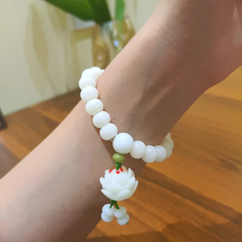 Natural White Jade Bodhi Lotus Canopy Simple All-match Bracelet Women's High-end Bracelet Temperament Bracelet Girlfriend Gift