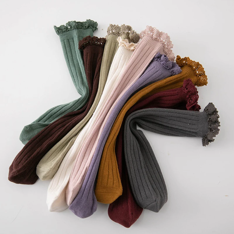 

Autumn Kids Girls Long Socks Thick Cotton Warm Children Leg Sock Korean Baby Solid Color Stockings 1-12year Toddler Ruffle Socks