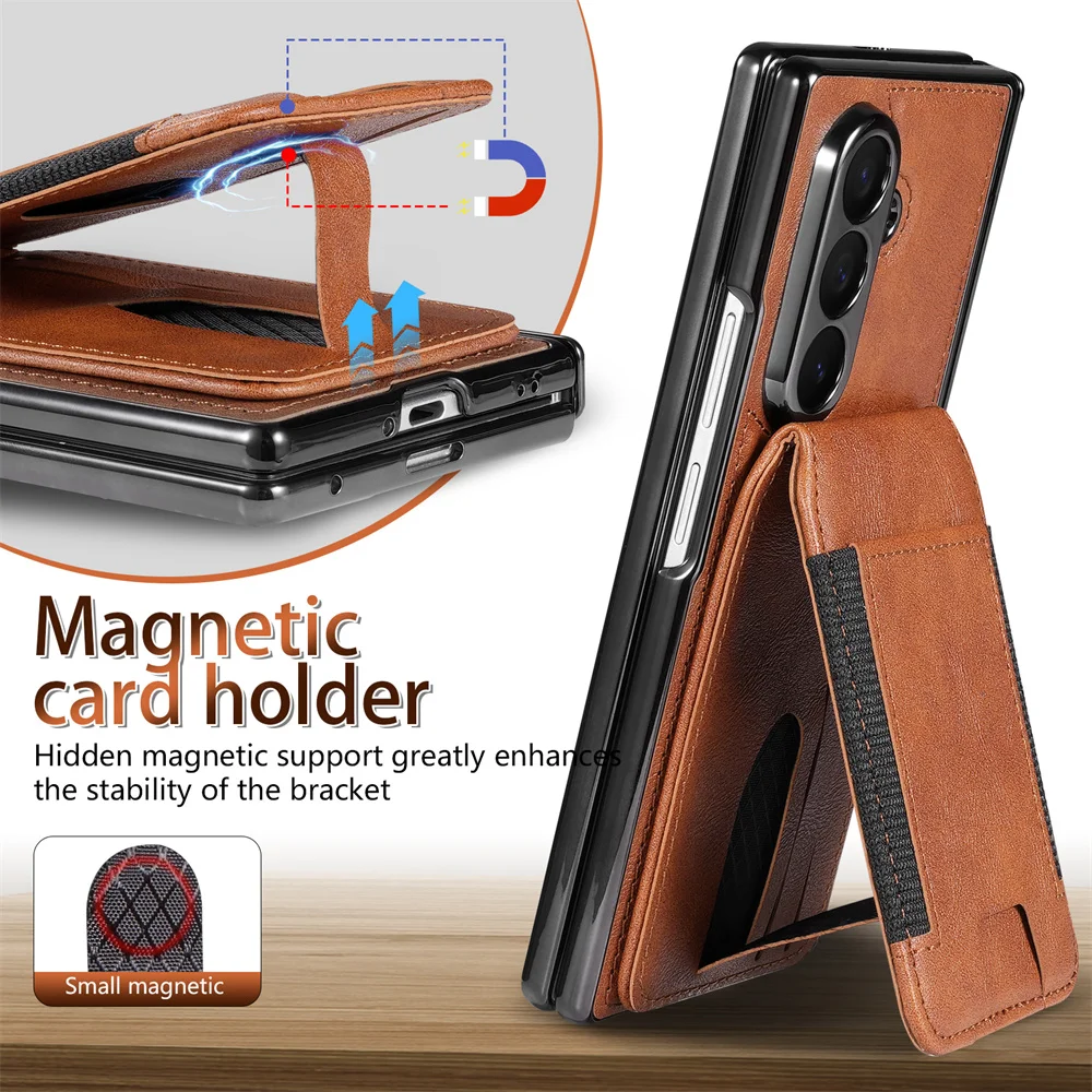 

Detachable Stand Magnetic Holder Wallet Case For Samsung Galaxy Z Fold 7/6/5/4 with Spring Hinge All-inclusive Protector Cover