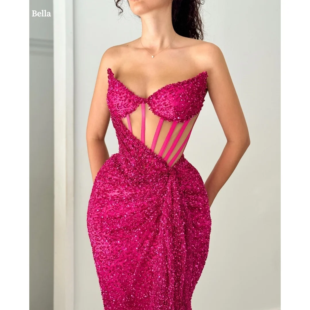 

Bella Индивидуальные красные вечерние платья без бретелек с бисером и открытой спиной, без рукавов, длиной до пола, вечерние платья, платье для выпускного вечера с уздечкой 2025